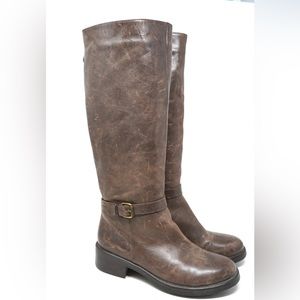 Aquatalia By Marvin K. Back Zip Leather Boot Brown Ridding Knee High Women Sz10